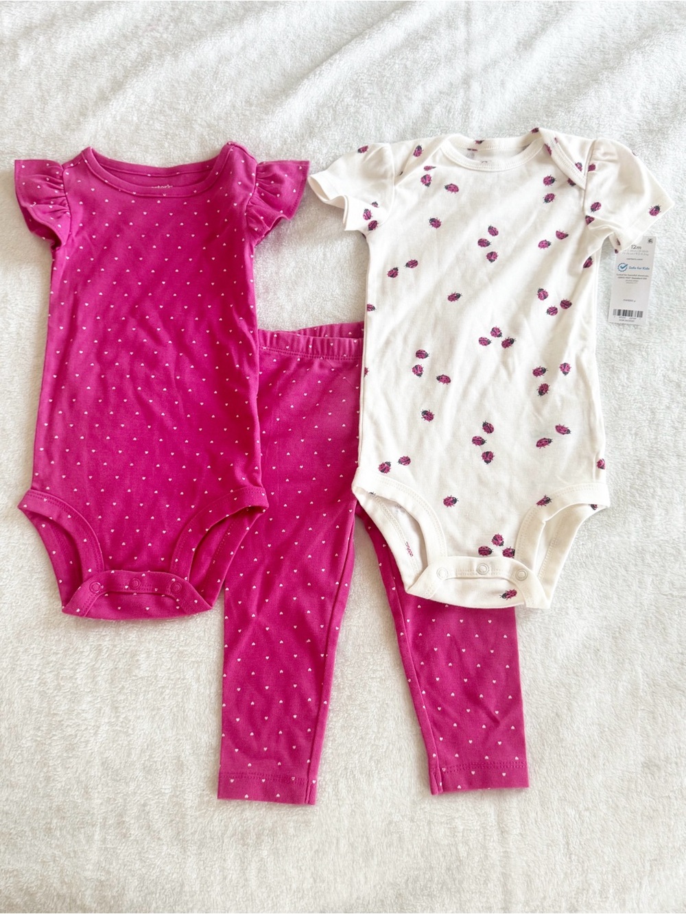 Carters Baby Girl 3 Piece Ladybug Bodysuit & Pants Set 12 Months NWT